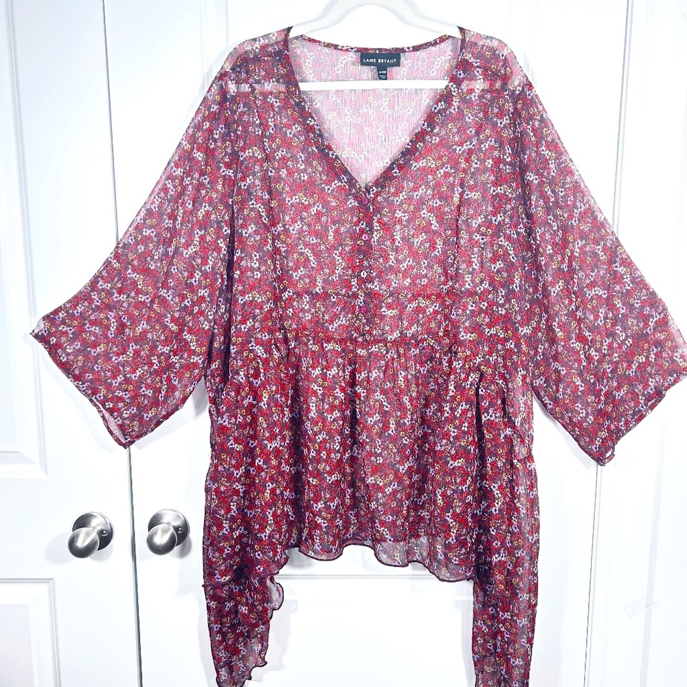 Tunic Top 26/28 Micro Floral Print Asymmetric Sheer Boho Festival Cotton Hippie